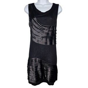 T-Bags Los Angeles Layered Ruffle Shift Dress in Black Knit Sleeveless Women's L